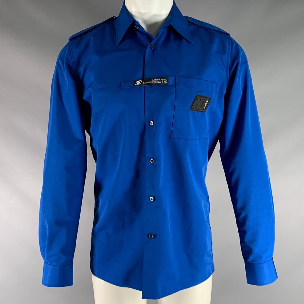 XANDER ZHOU Size S Blue Solid Polyester Epaulettes Long Sleeve Shirt